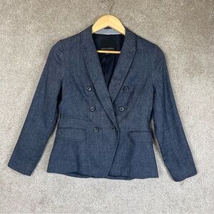 Banana Republic Jacket Womens 2 Petite Blue Cotton Linen Button Blazer- 2864*